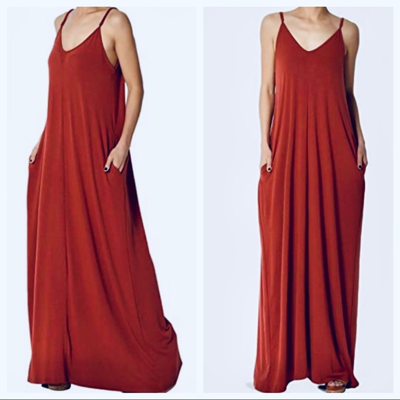 Adjustable straps loose side pockets maxi dress - Picture 4 of 6